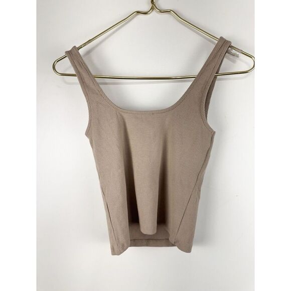 Zara Crop Size Medium Ribbed Tank Top Minimalist Square Neck - Picture 2 of 3